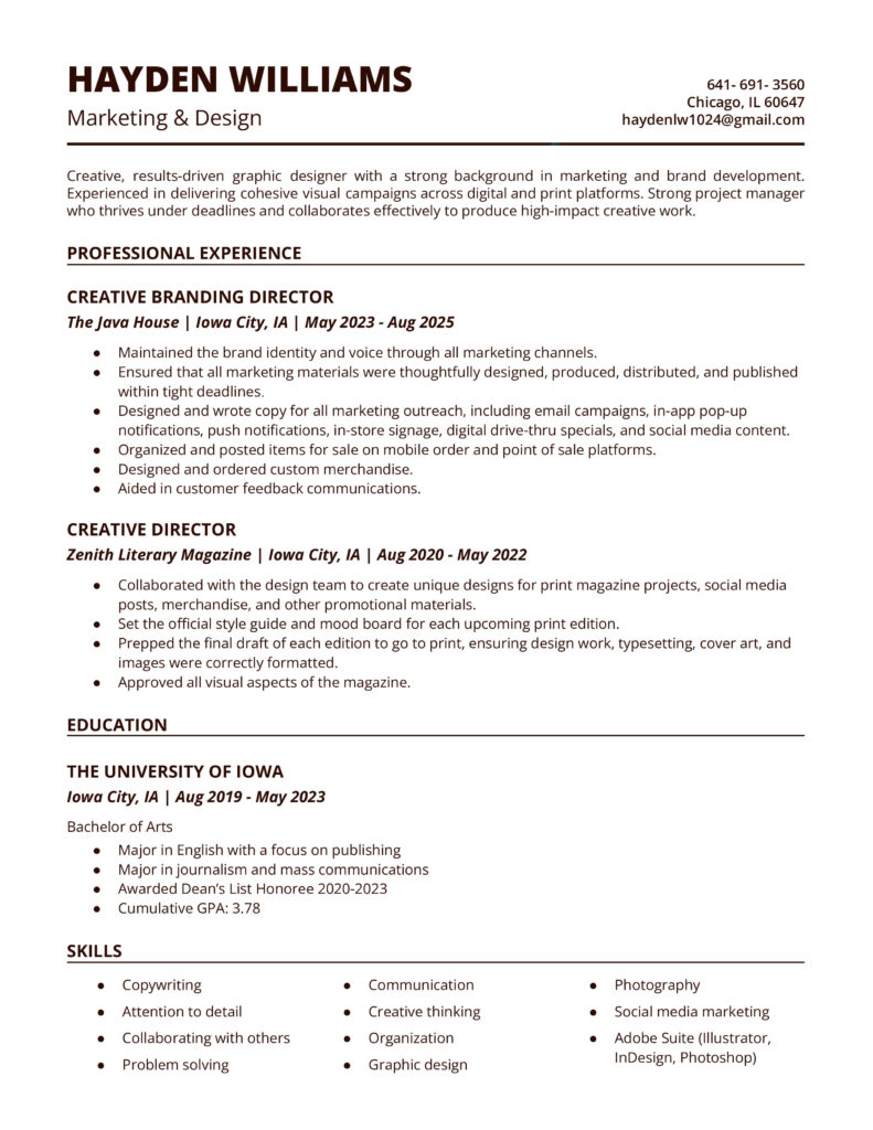 resume hayden williams